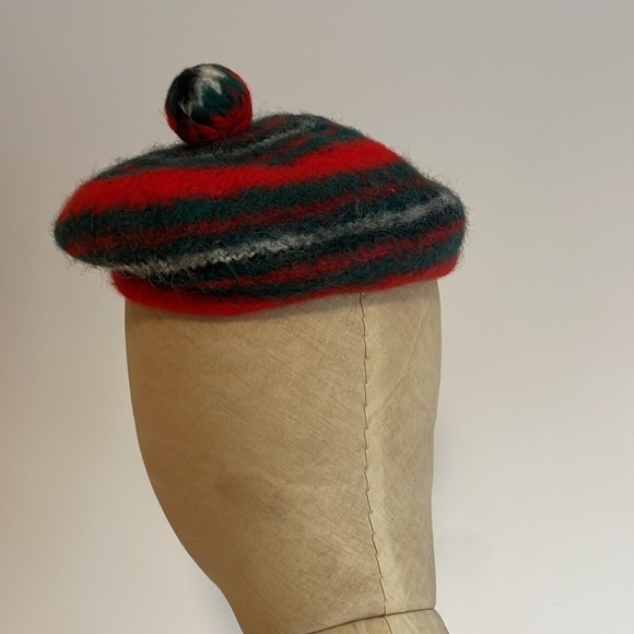 Retro Severson Tam Beret Wool Red Pom Hat Scotland Bagpipe Winter Prep Academia - Picture 14 of 15